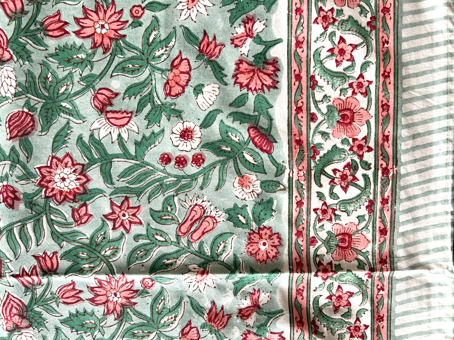 Sage Green Block Printed White Cotton Bedsheet(108x108)