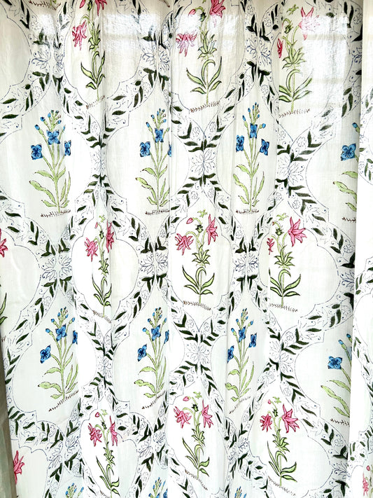 Lily and peonies Block Printed Sheer Curtains
