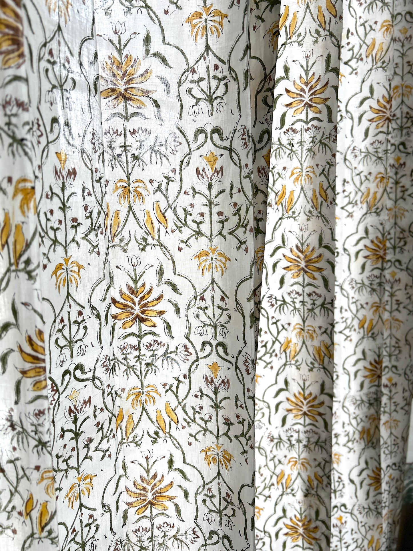 Yellow Trellis Block Printed Sheer Curtains