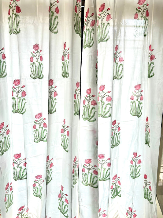 Pink lily Block Printed Sheer Curtains
