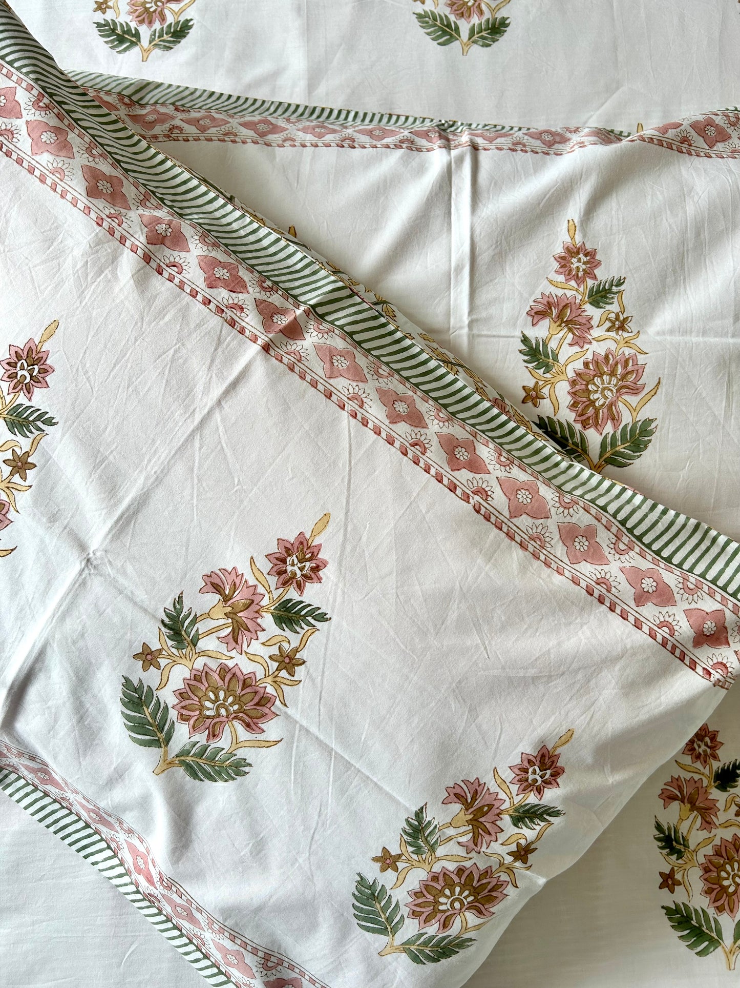 Floral Peach Block Printed Cotton Bedsheet(90x108) (Copy)
