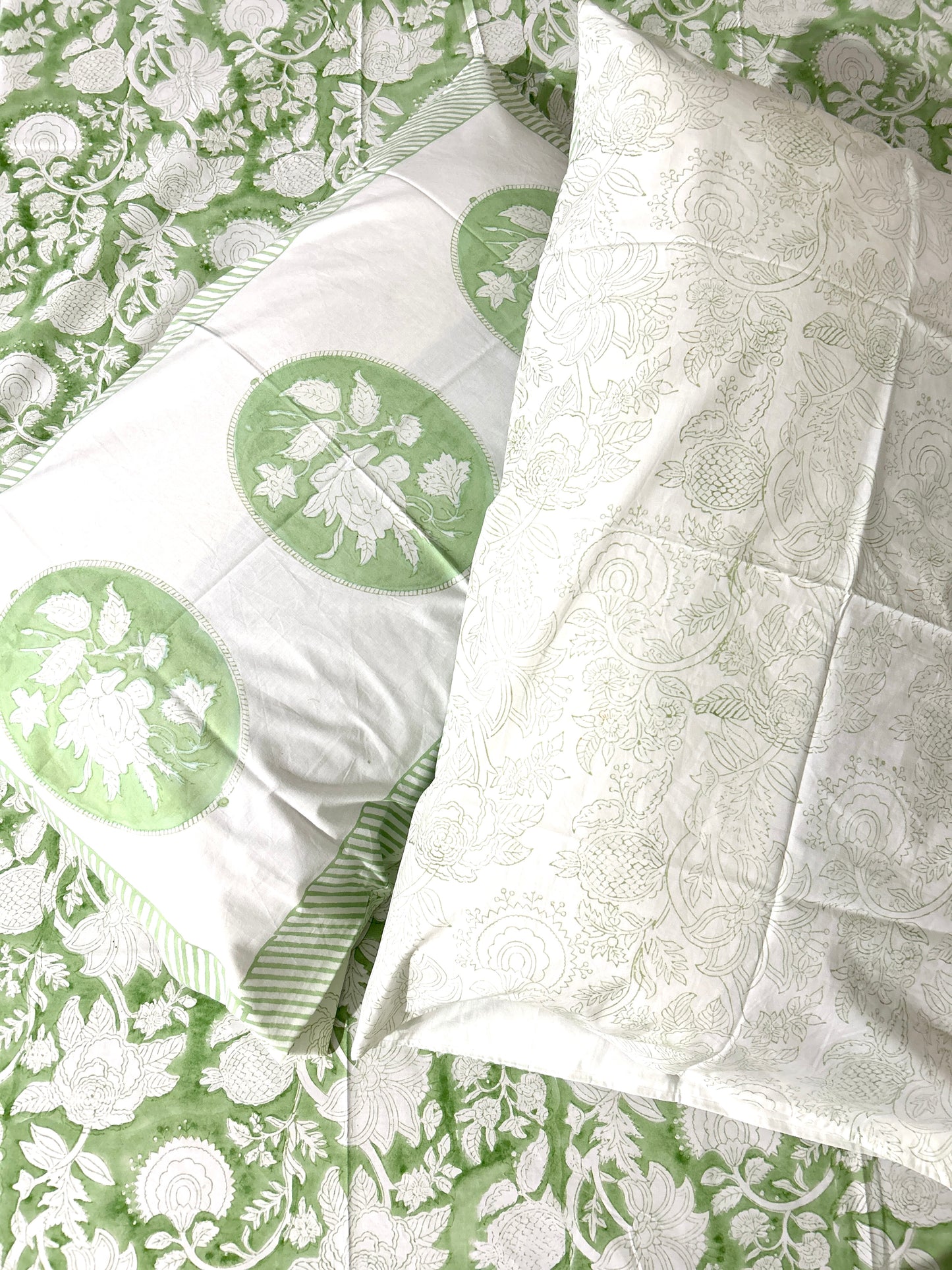 Pastel Green Block Printed Cotton Bedsheet(108x108)