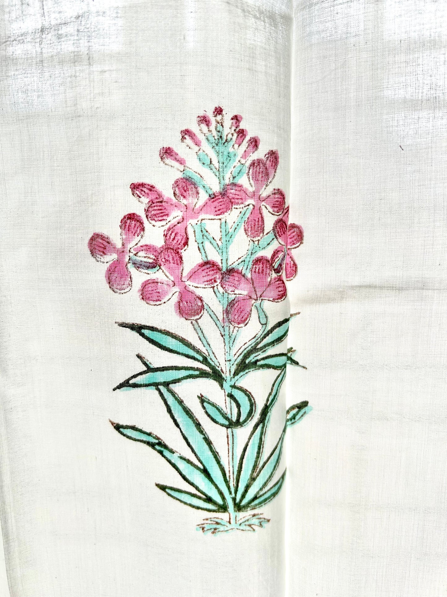Tri Colour Floral Block Printed Sheer Curtains