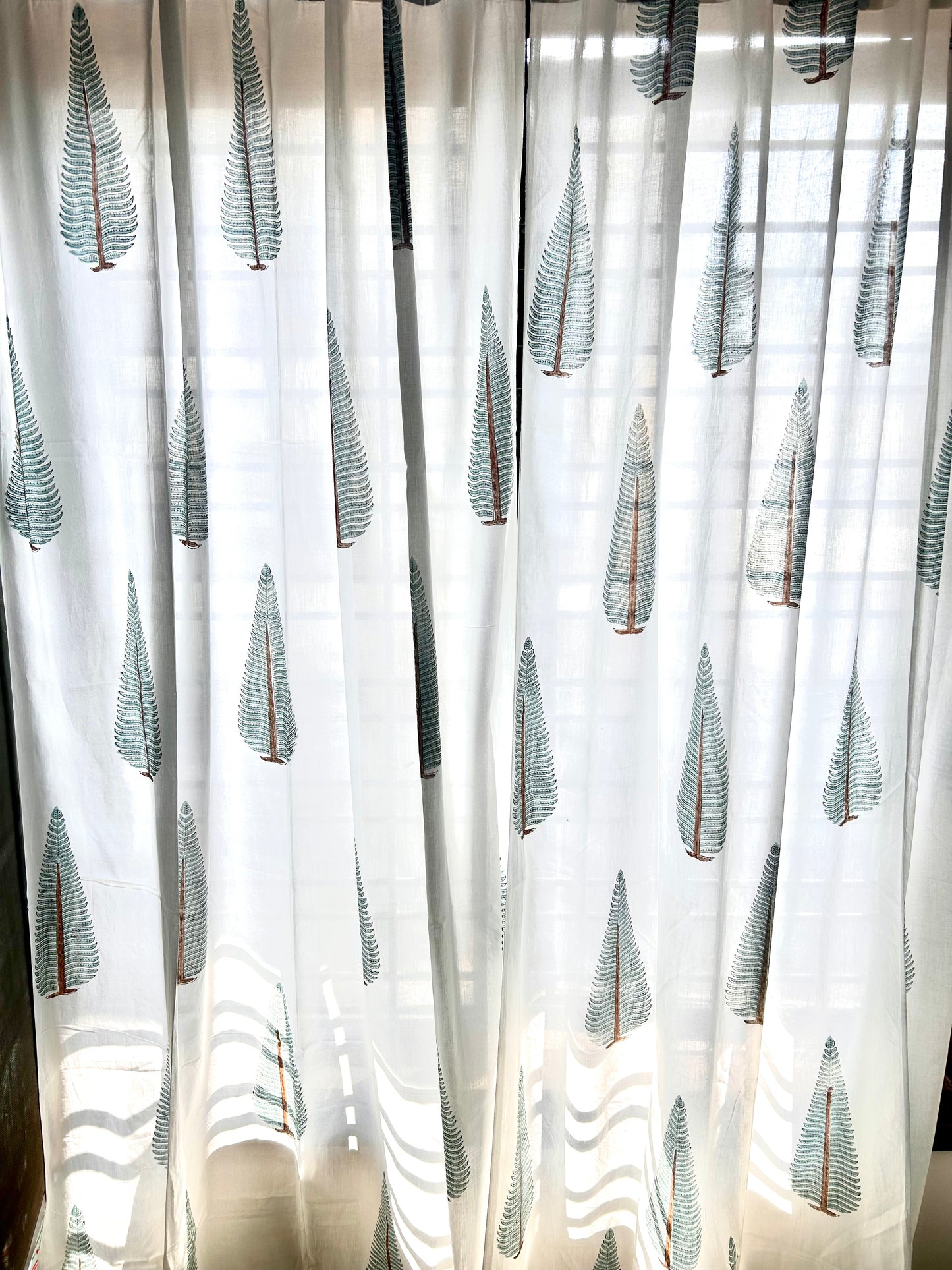 Green Conifer Printed Sheer Curtains