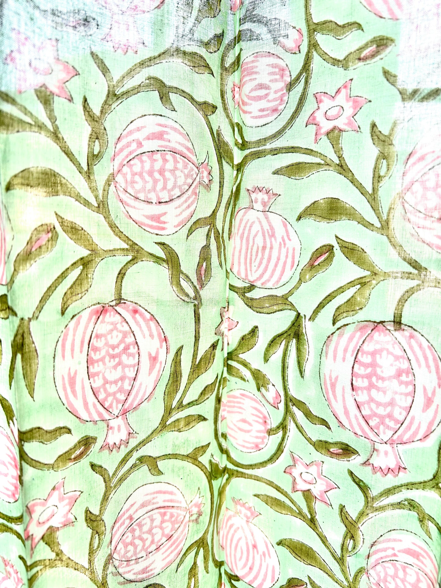 Pomogranate Green Block Printed Sheer Curtains