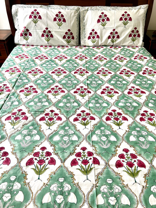 Vanaja Block Printed Cotton Bedsheet(90x108)