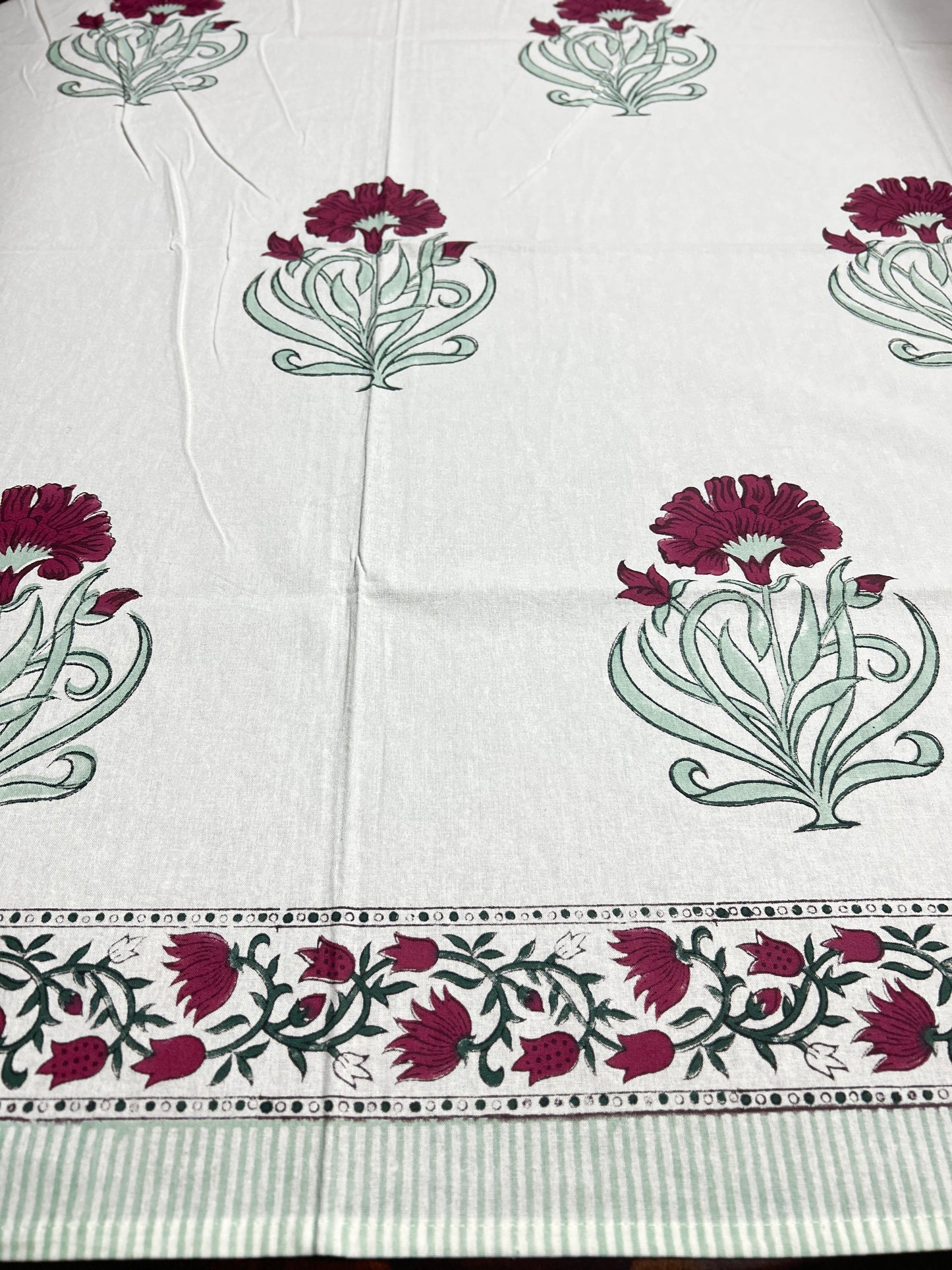 Red Hibiscus Block Print 6 Seater Rectangular Table Cover/Cloth