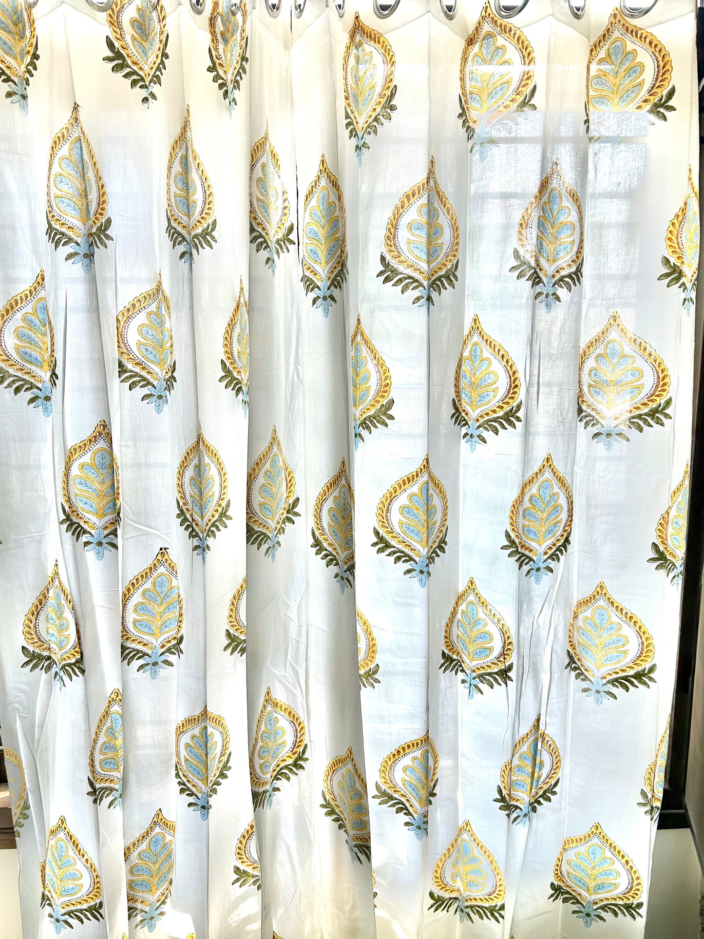 Yellow leaf Block Printed Curtain