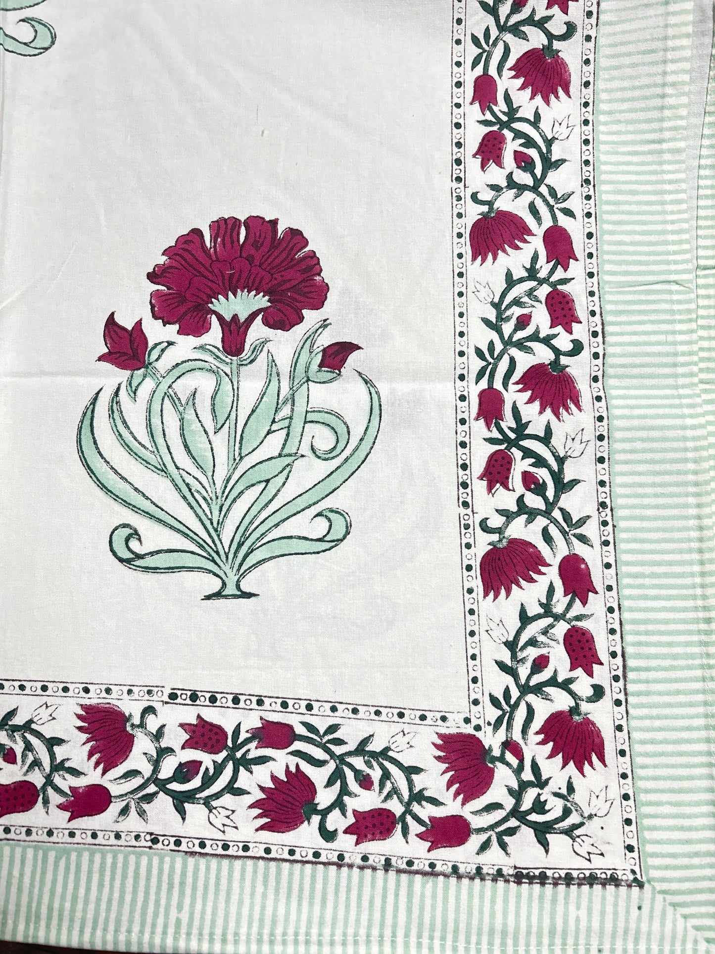 Red Hibiscus Block Print 6 Seater Rectangular Table Cover/Cloth