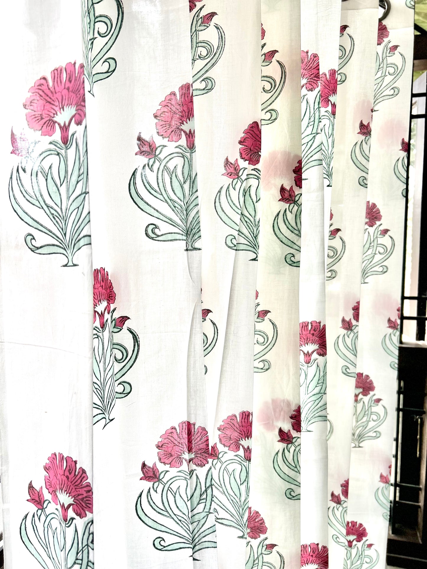 Blooming Red Block Printed Sheer Curtain