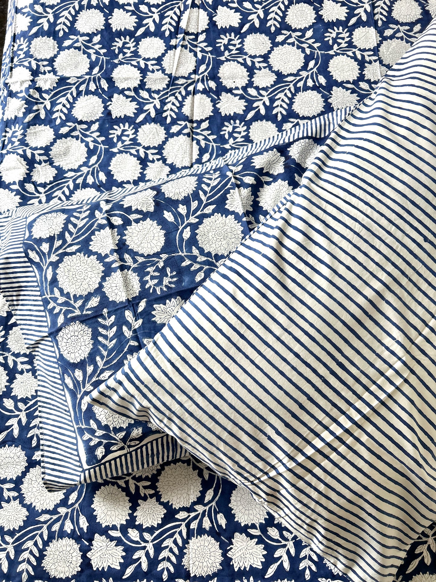Navy Blue Block Printed Cotton Bedsheet(108x108)