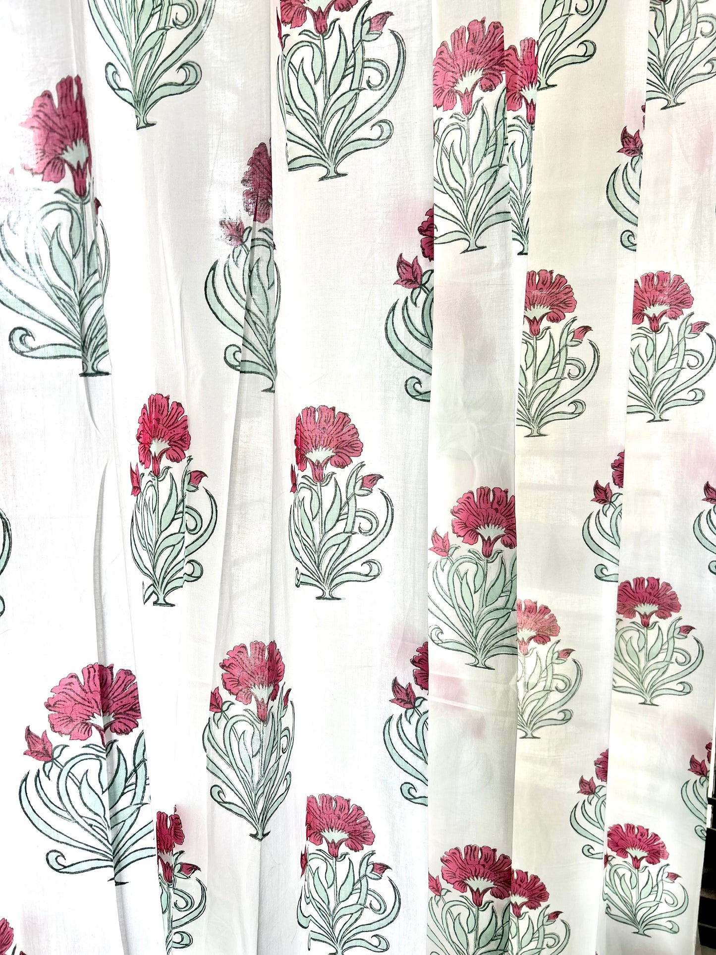 Blooming Red Block Printed Sheer Curtain