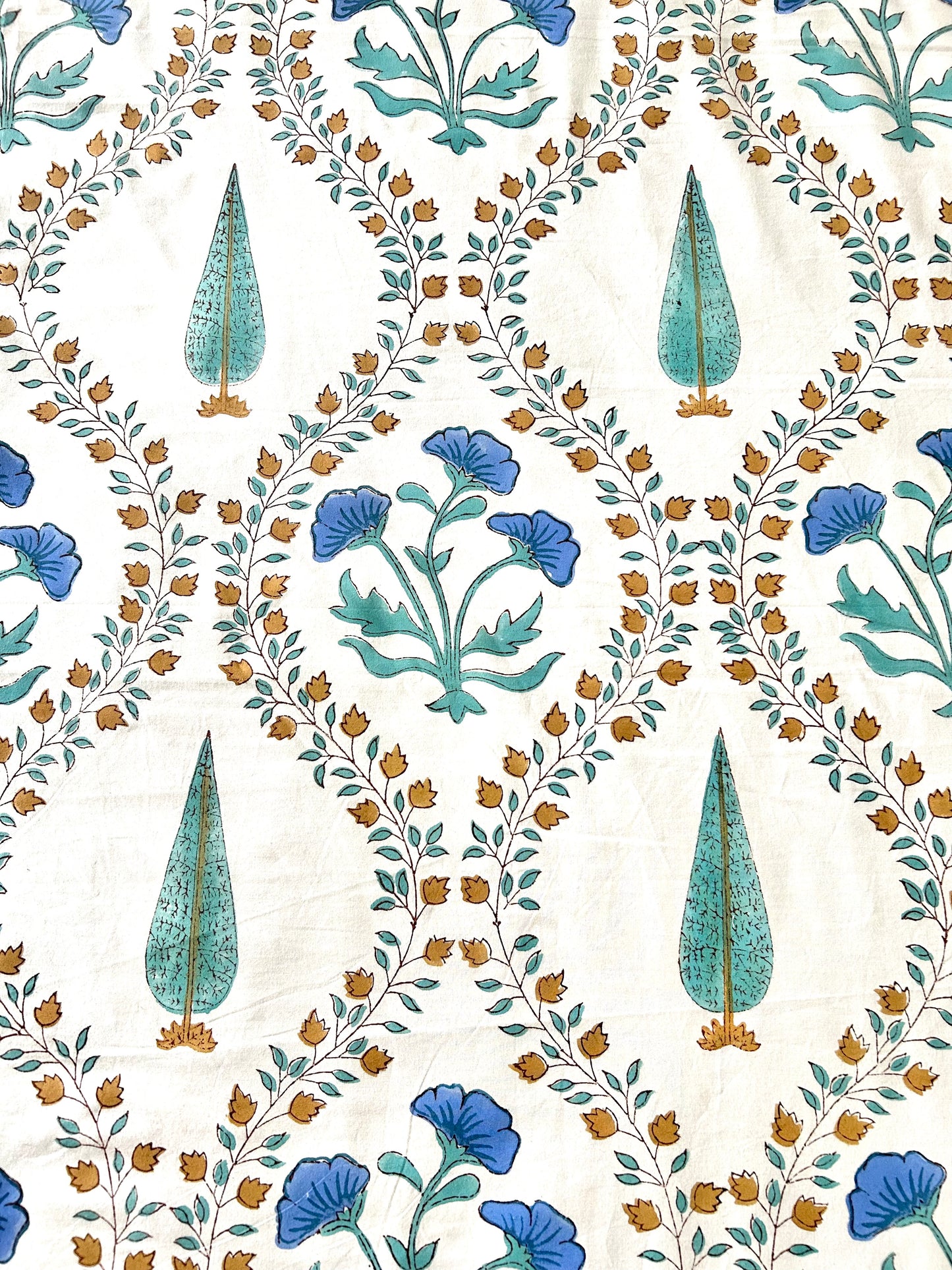 Teej Block Printed White Cotton Bedsheet(90x108)