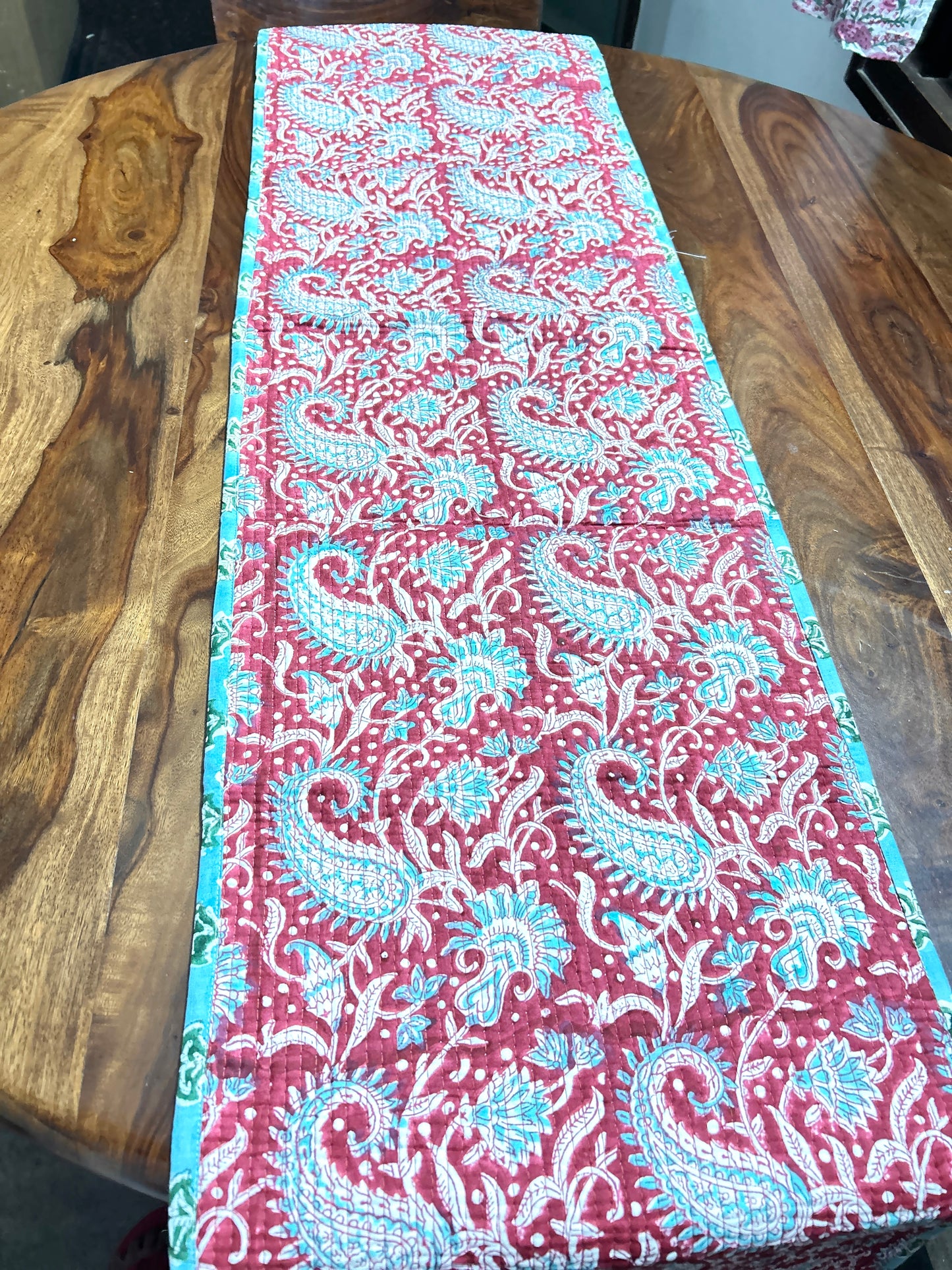 Red Paisley Block Print Table Runner