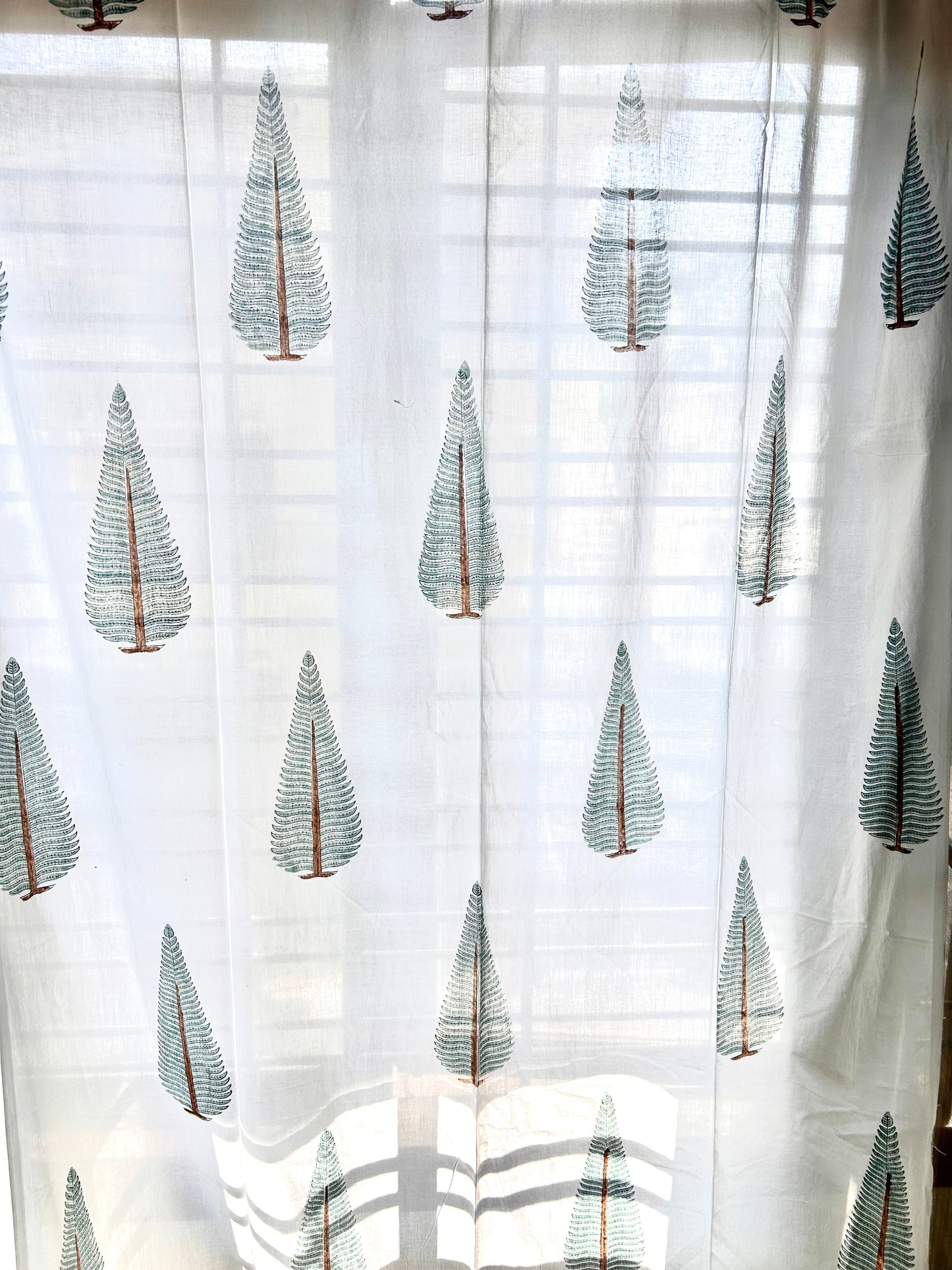 Green Conifer Printed Sheer Curtains