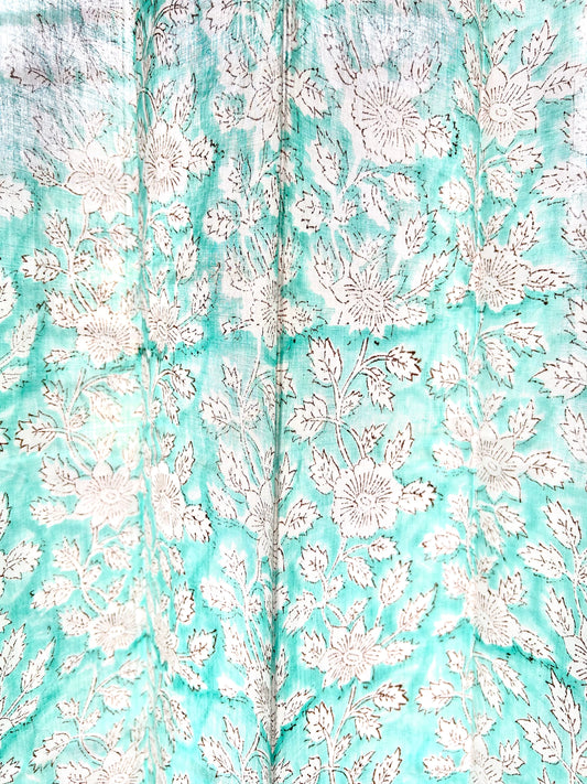 Blue Roses Block Printed Sheer Curtains