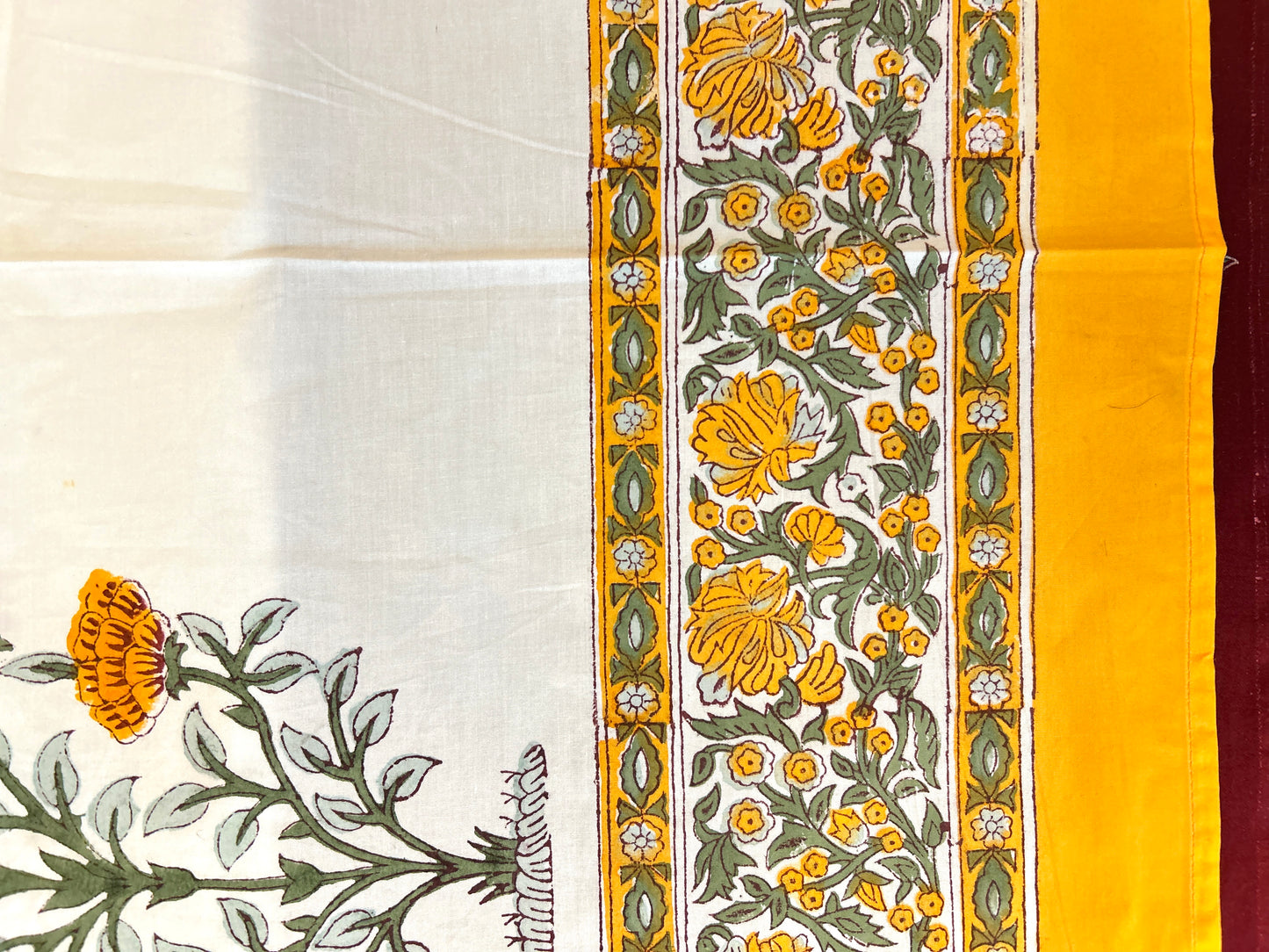 Yellow Floral Shrub Block Printed Cotton Bedsheet(108x108)