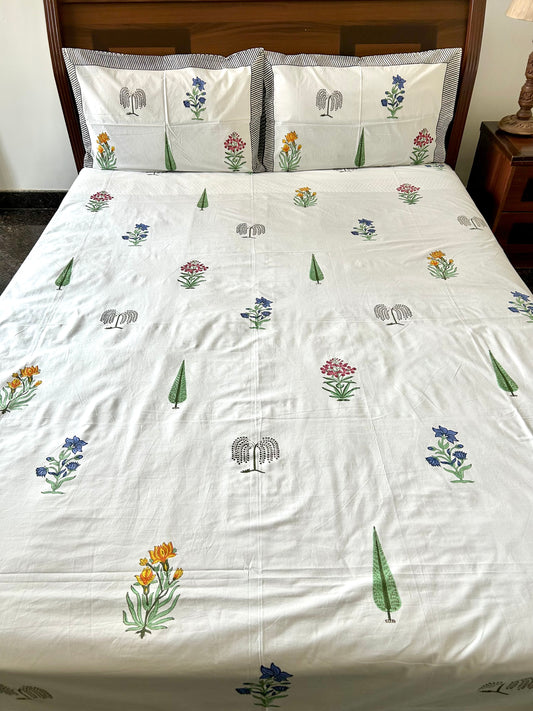 Ridhi Block Printed White Cotton Bedsheet(90x108)