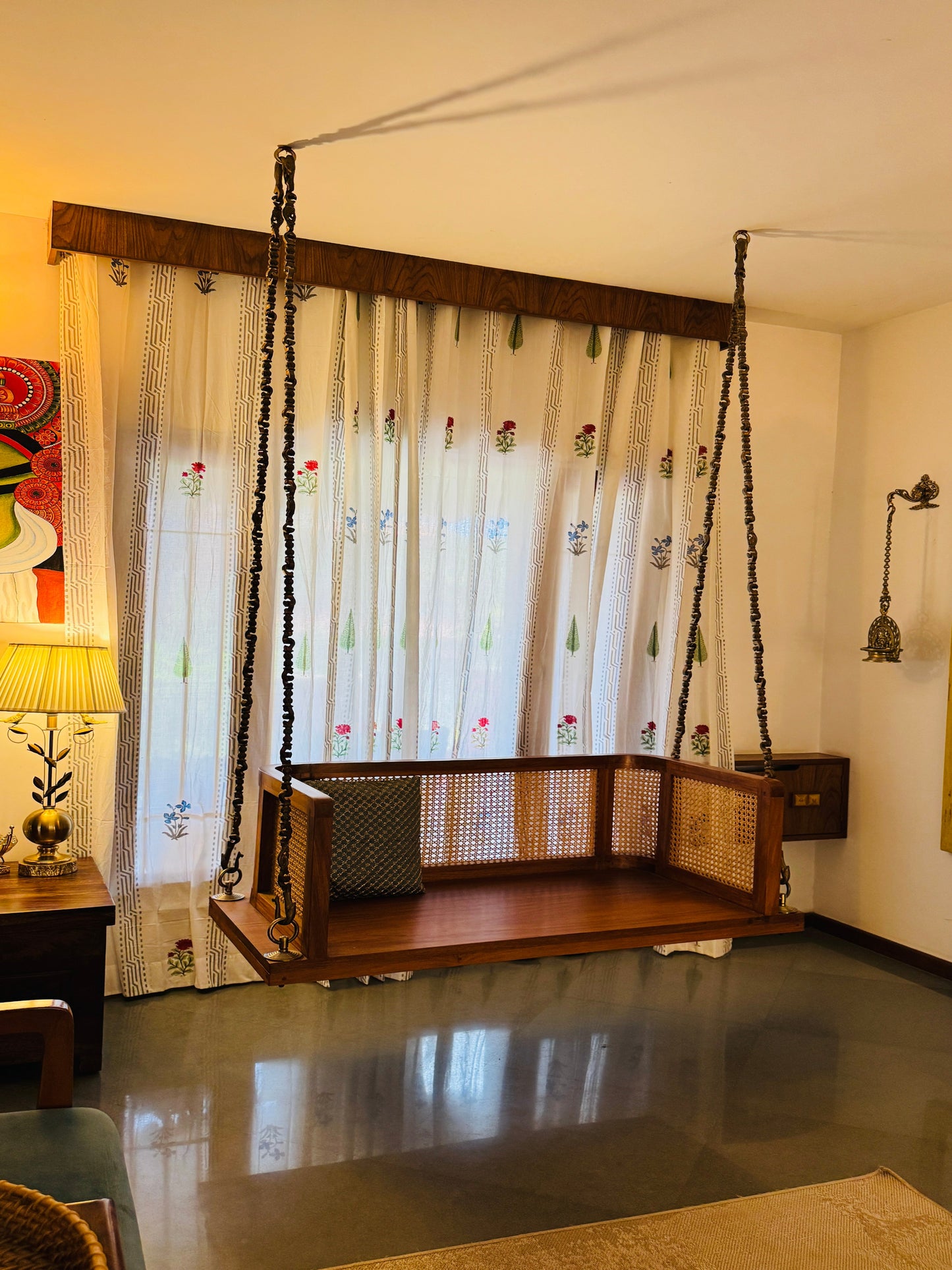 Floral Lines Block Printed Sheer Curtains