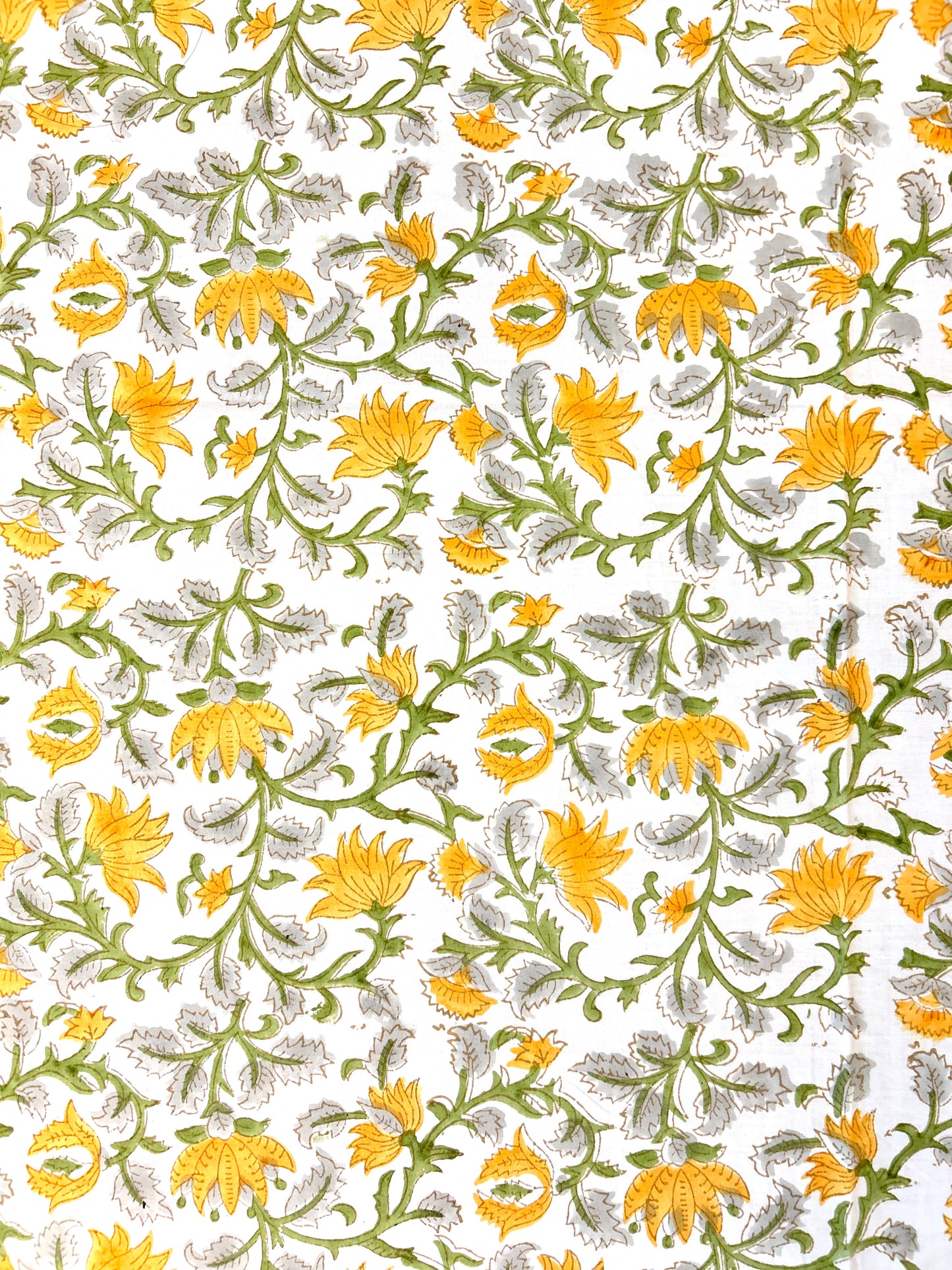 Yellow floral Vines Block Printed Cotton Bedsheet(90x108)