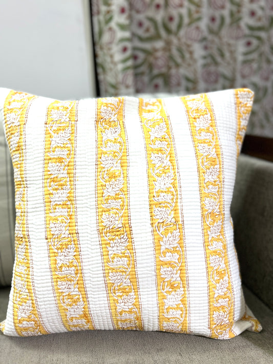 Jiya Block Printed Quilted Cushion Cover