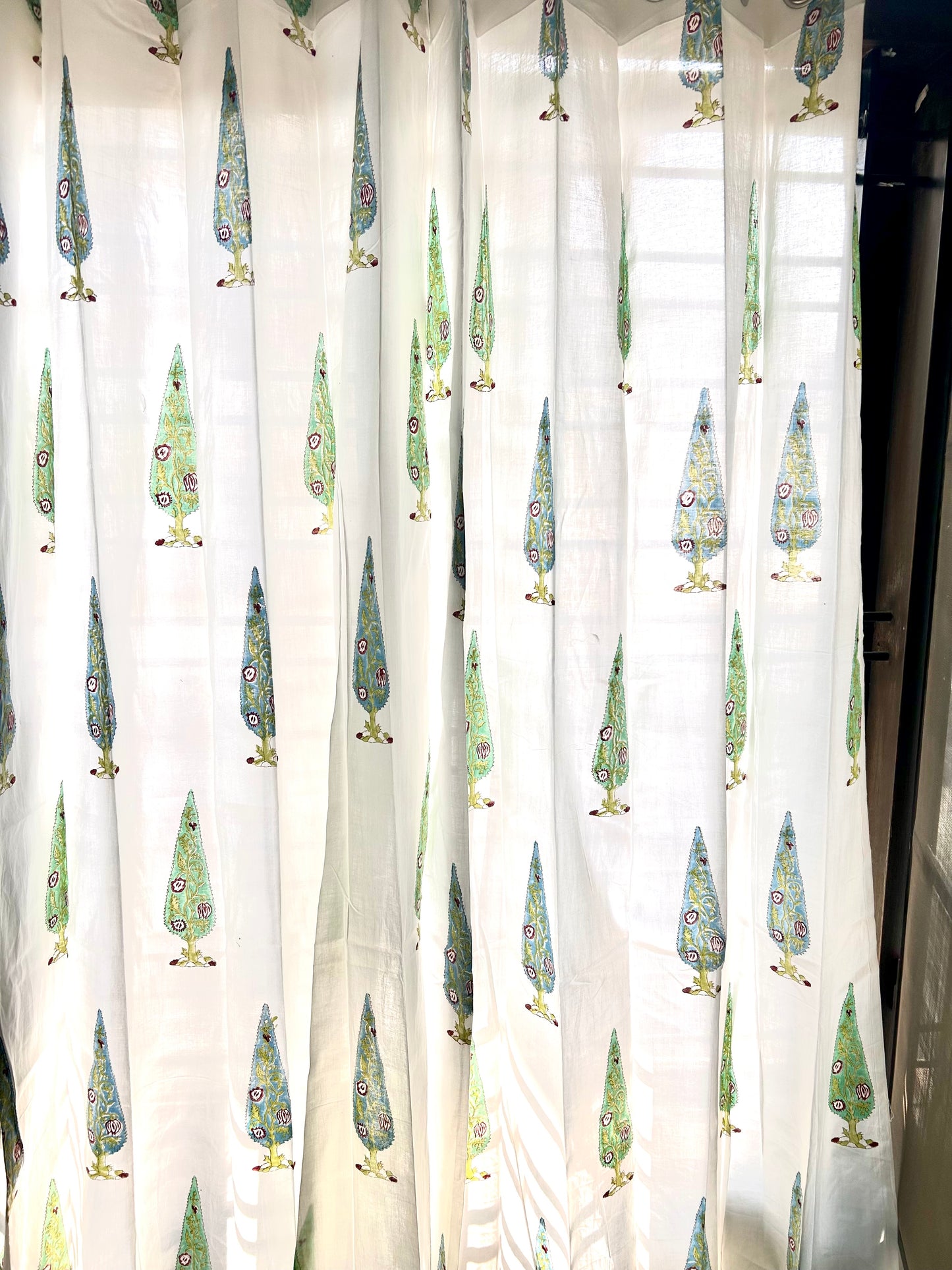 Conifers Block Printed Sheer Curtains