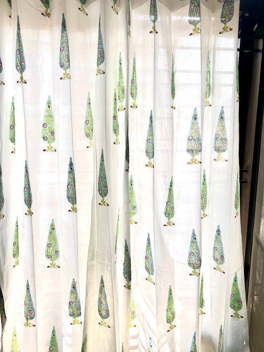 Conifers Block Printed Sheer Curtains