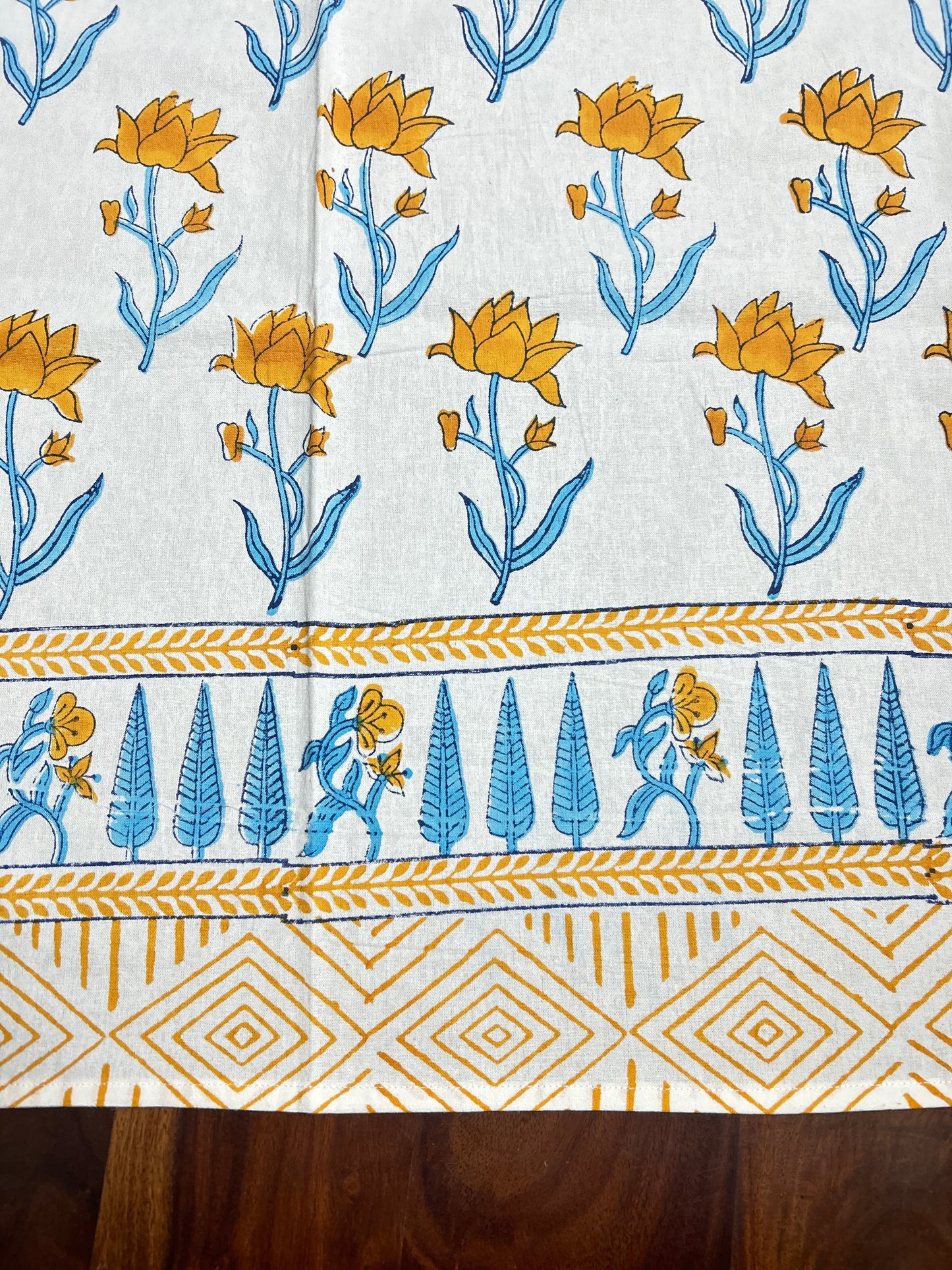 Yellow floral Block Print 6 Seater Rectangular Table Cover/Cloth