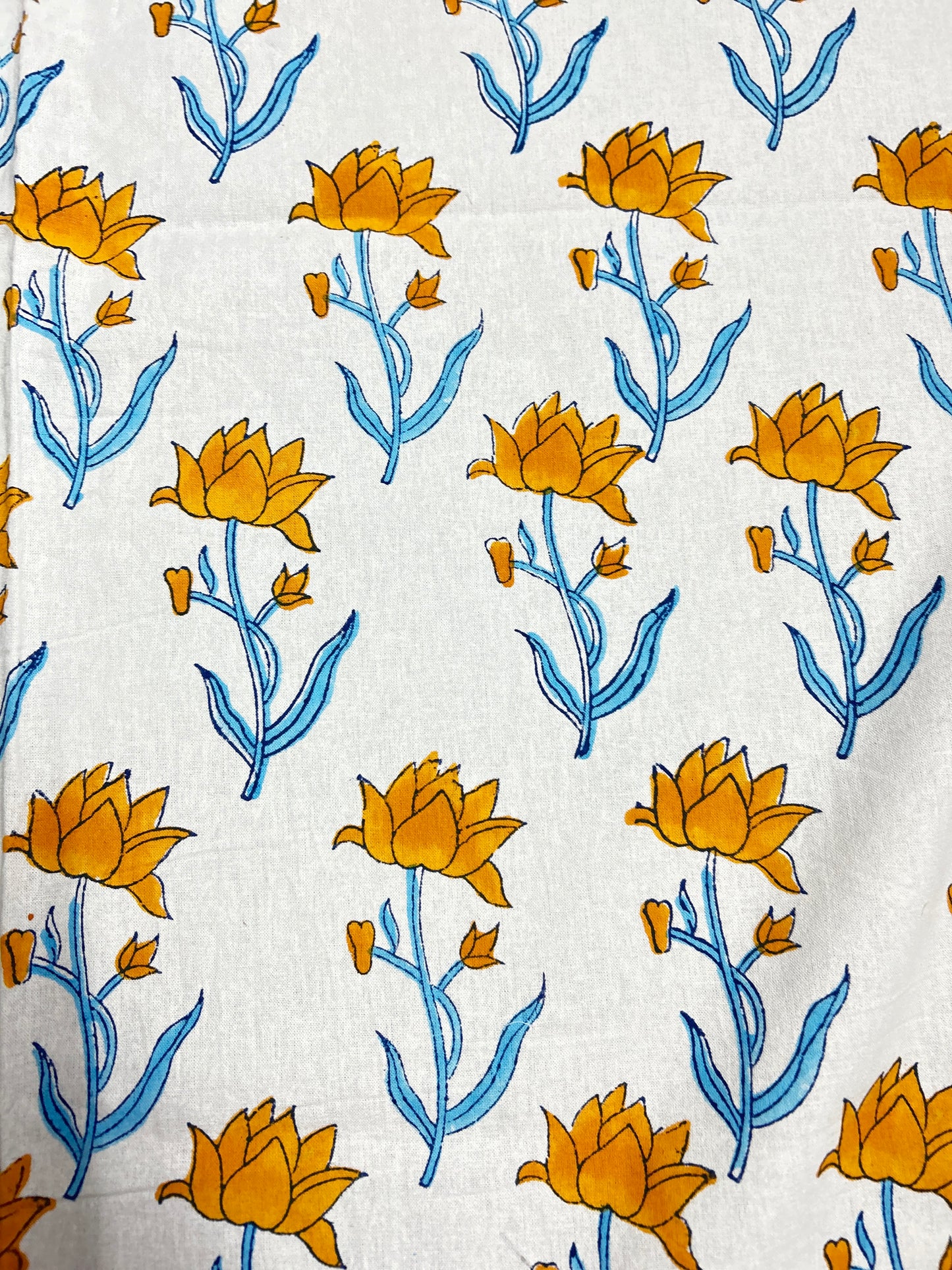 Yellow floral Block Print 6 Seater Rectangular Table Cover/Cloth