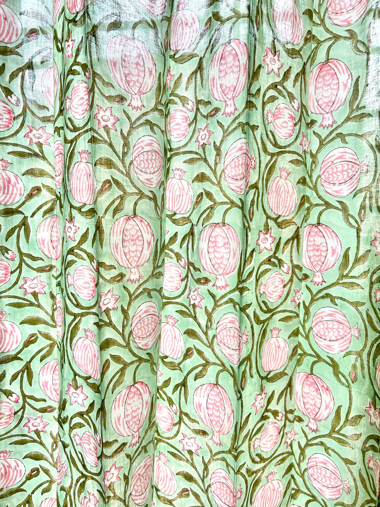 Pomogranate Green Block Printed Sheer Curtains