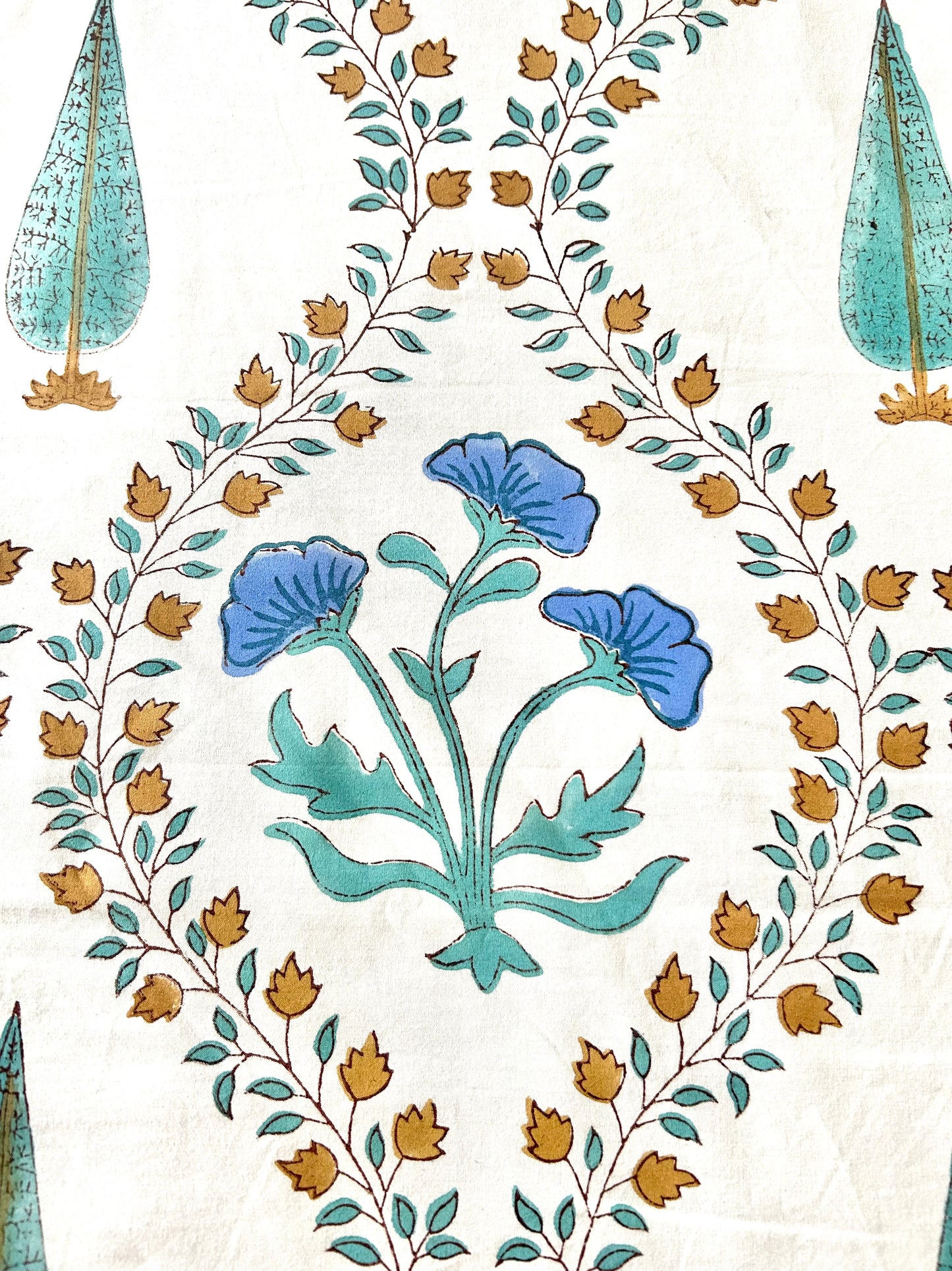 Teej Block Printed White Cotton Bedsheet(90x108)