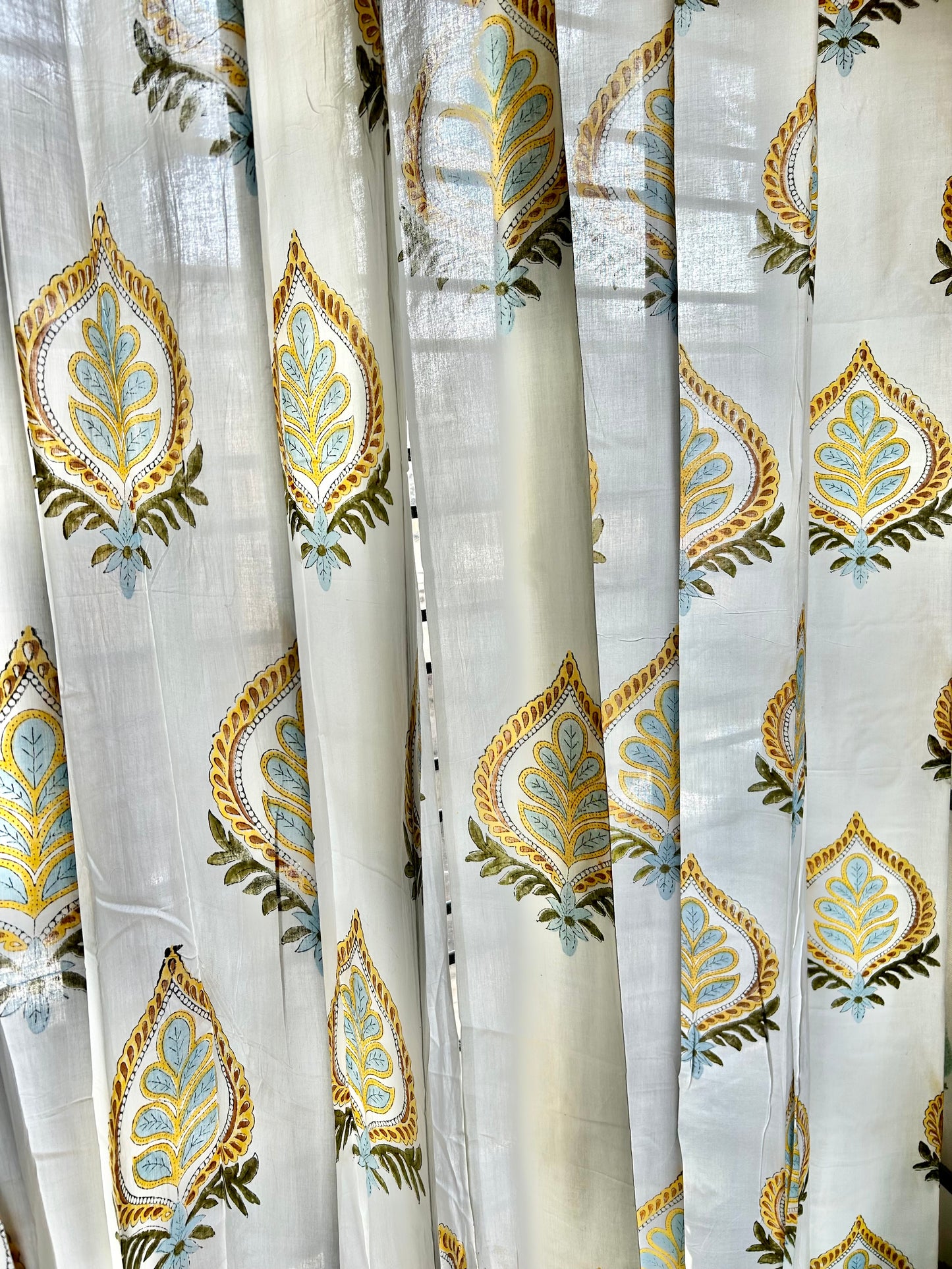 Yellow leaf Block Printed Curtain
