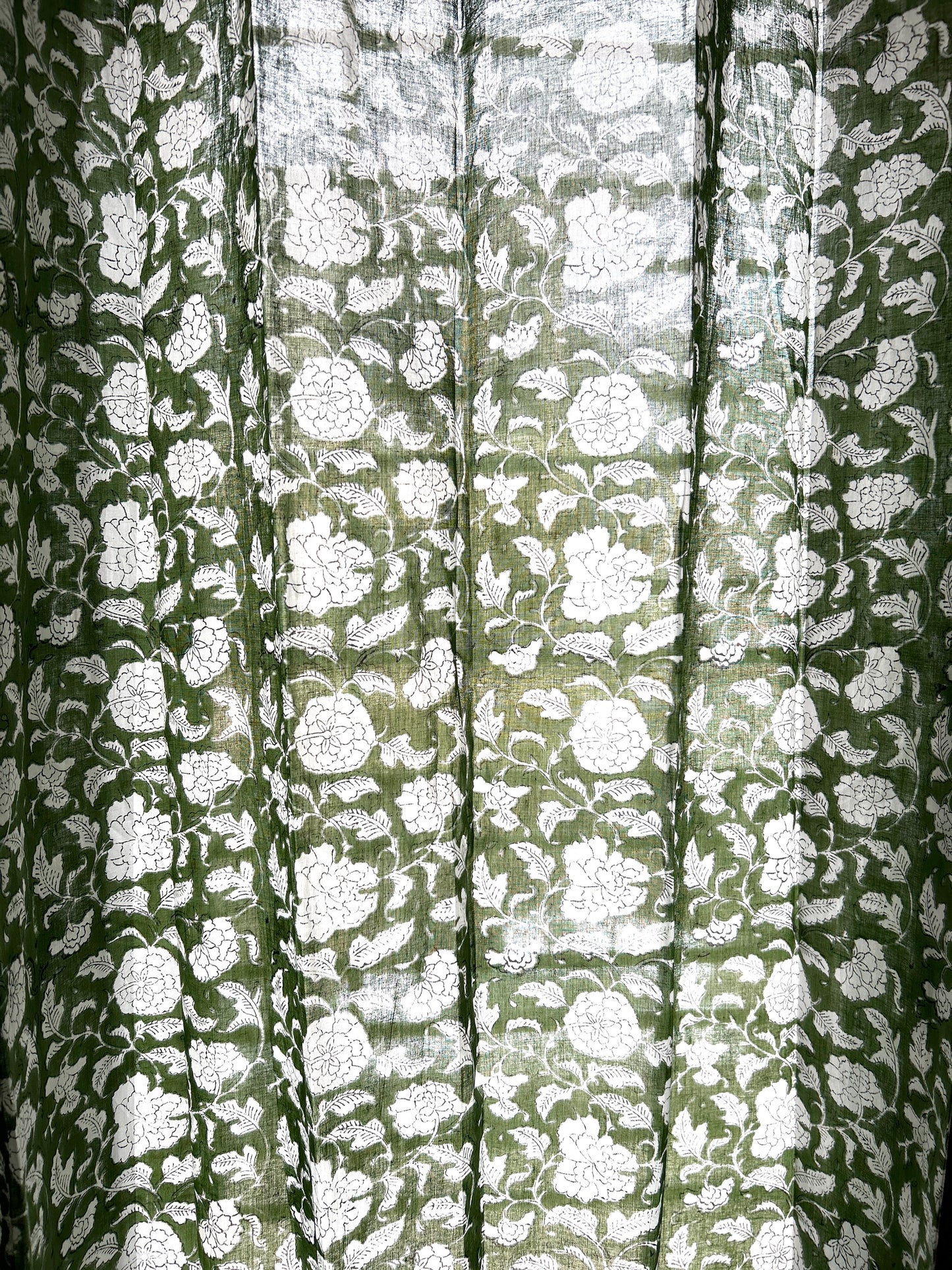 Forest Green Block Printed Sheer Curtains