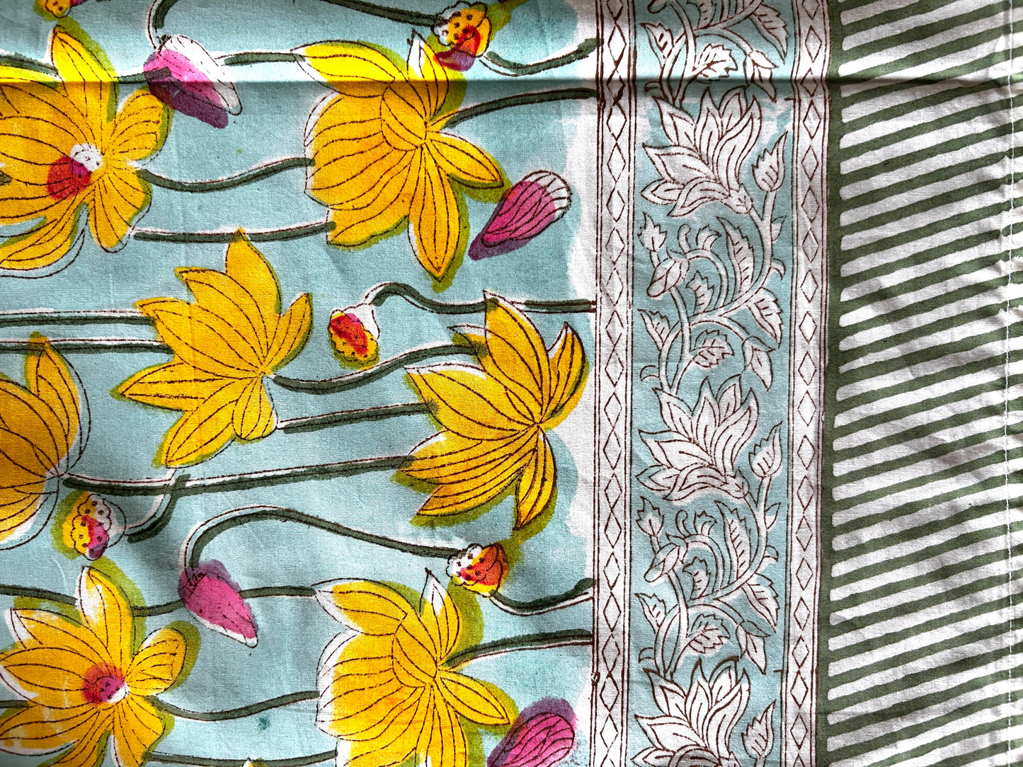 Sea Green Block Printed Cotton Bedsheet(90x108)