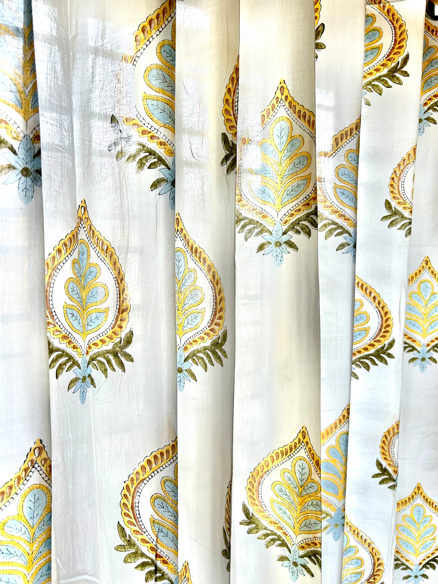 Yellow leaf Block Printed Curtain