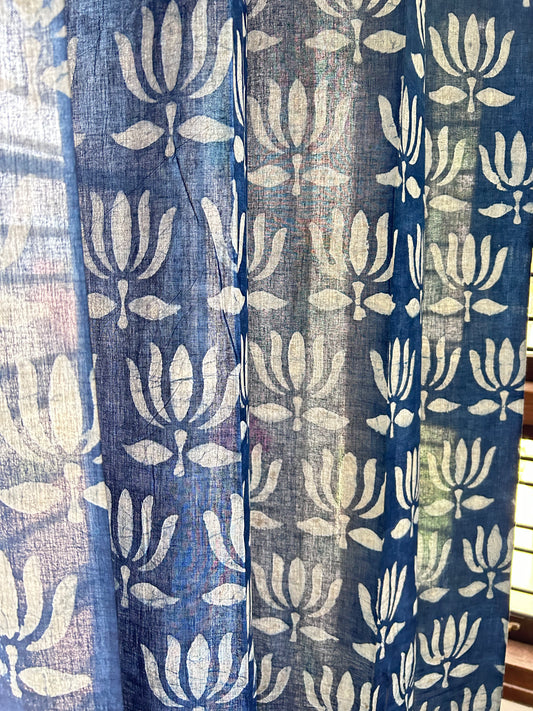 Blue Padma Batik Printed Sheer Curtains - 7 FEET