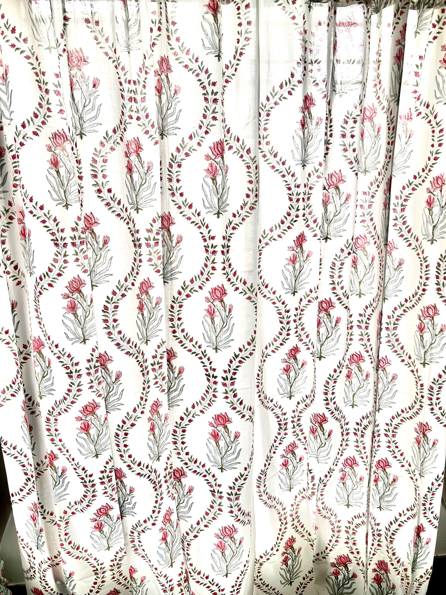 Red Vines Block Printed Sheer Curtains