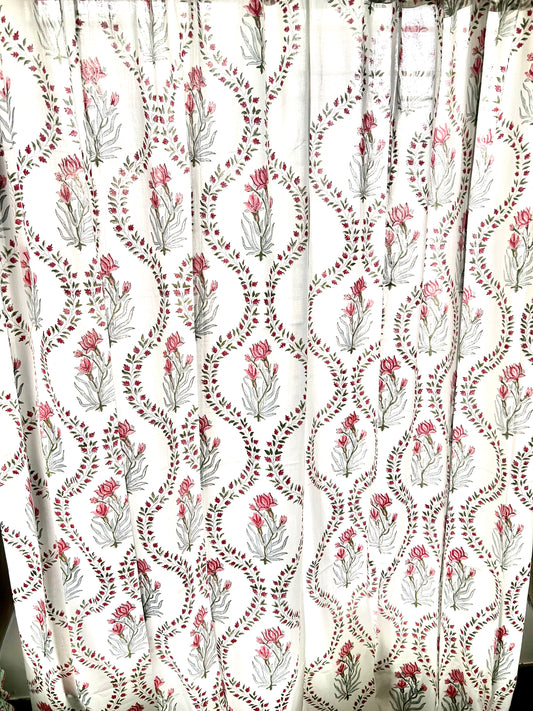 Red Vines Block Printed Sheer Curtains