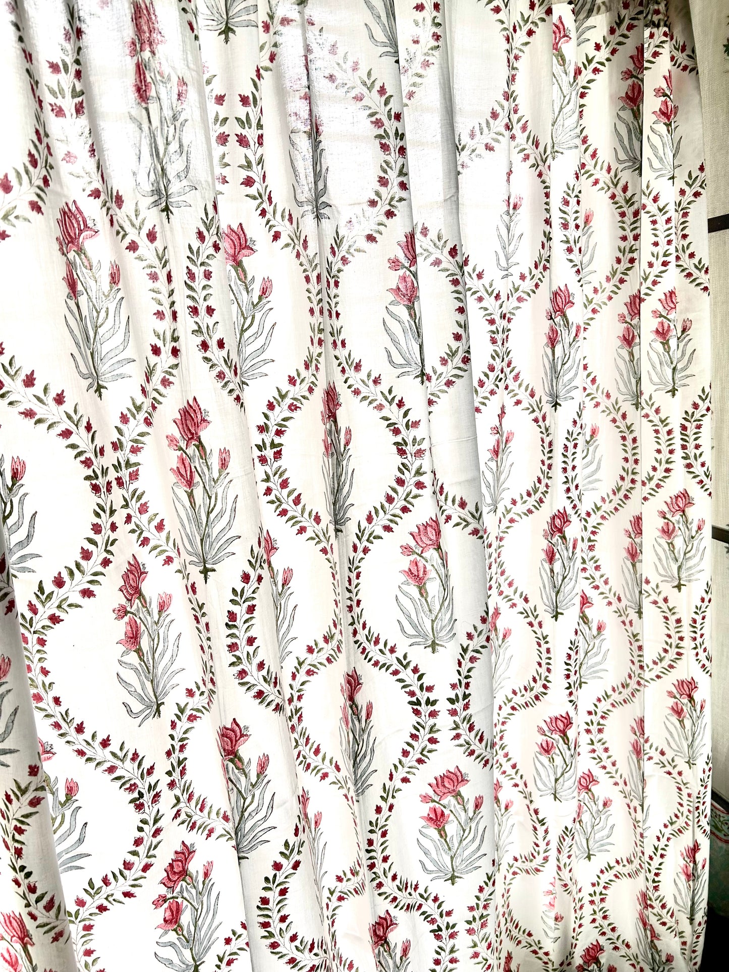 Red Vines Block Printed Sheer Curtains