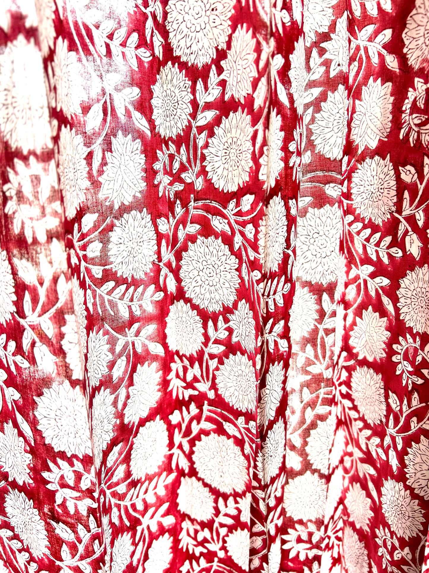 Red Floral Block Printed Sheer Curtains