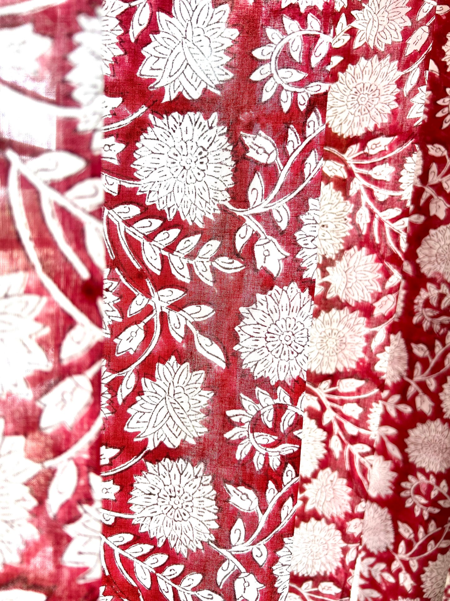 Red Floral Block Printed Sheer Curtains