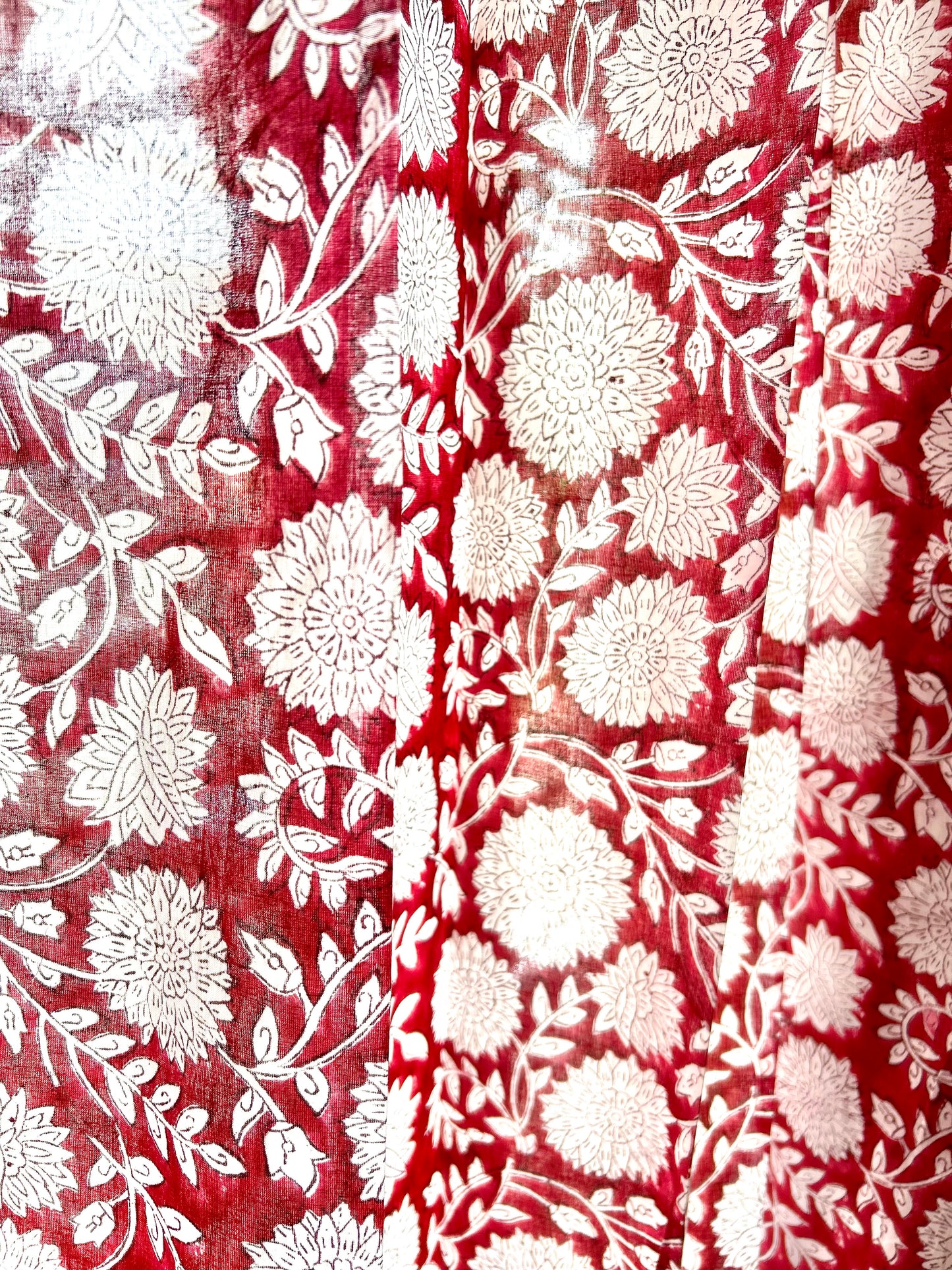 Red Floral Block Printed Sheer Curtains